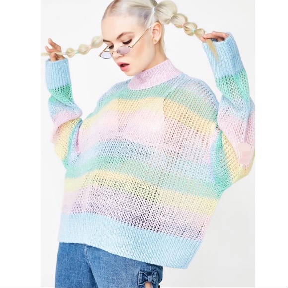 Lazy Oaf Pastel Rainbow Striped Sweater 